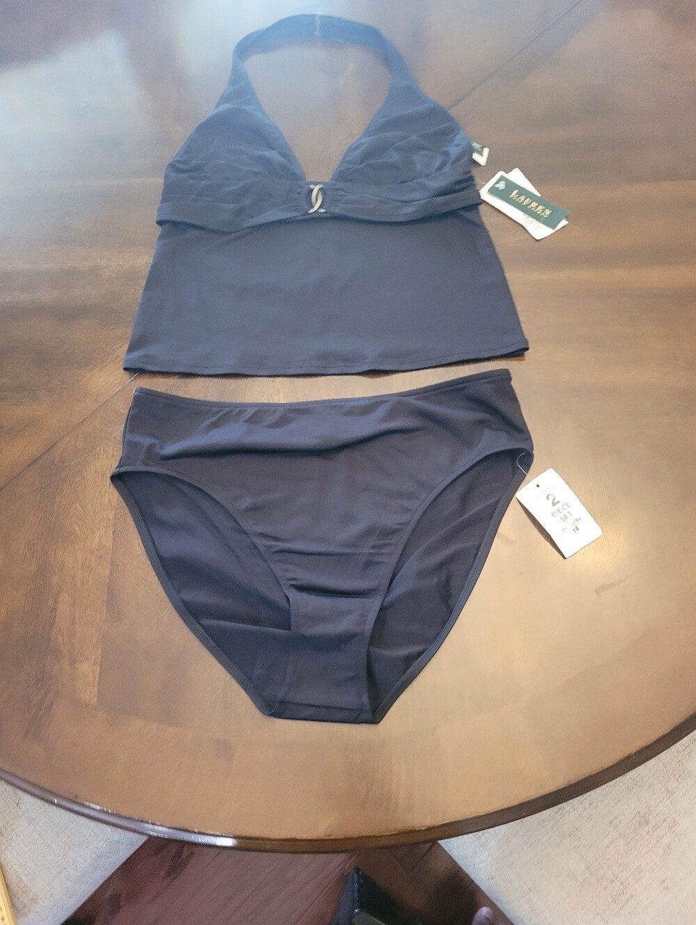 RALPH Lauren black Halter Tankini Top Sz 12 with Matching Bikini Bottoms Sz 14